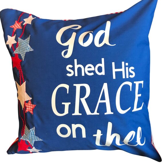 Patriotic Pillow Cover: Patchwork Stars, God Shed His Grace on Thee, 18x18 - Picture 1 of 7